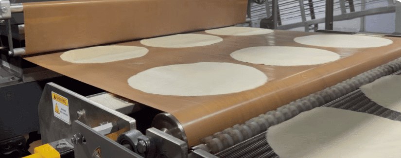 PTFE belt in service on a tortilla production line